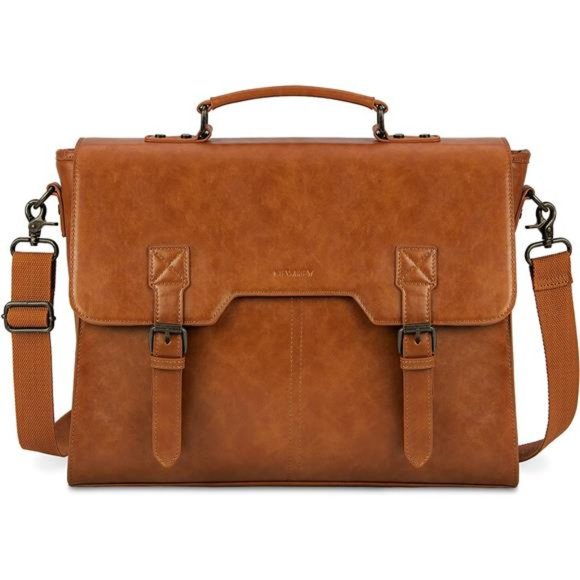 Leather Messenger Bag for Men 15.6 Inch Waterproof Laptop Briefcase Large - Picture 1 of 6